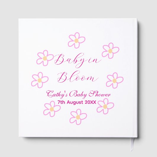 Baby in blühender rosa Blume Babydusche schlicht e Gästebuch (Rückseite)
