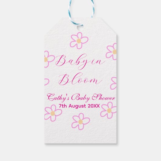 Baby in blühender rosa Blume Babydusche schlicht e Geschenkanhänger (Rückseite)