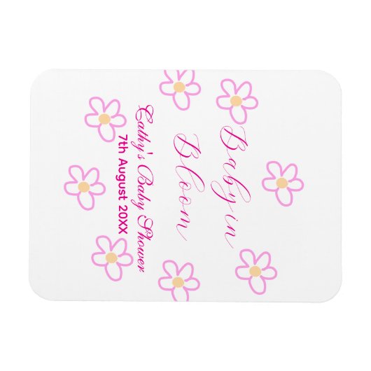 Baby in blühender rosa Blume Babydusche schlicht e Magnet (Horizontal)