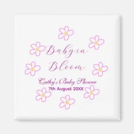 Baby in blühender rosa Blume Babydusche schlicht e Magnet (Vorne)