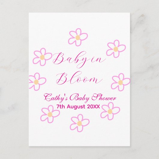 Baby in blühender rosa Blume Babydusche schlicht e Postkarte (Vorderseite)
