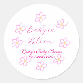 Baby in blühender rosa Blume Babydusche schlicht e Runder Aufkleber