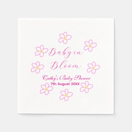 Baby in blühender rosa Blume Babydusche schlicht e Serviette (Vorderseite)