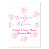 Baby in blühender rosa Blume Babydusche schlicht e Tischnummer (Rückseite)