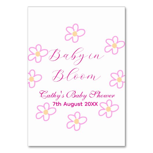 Baby in blühender rosa Blume Babydusche schlicht e Tischnummer (Vorderseite)