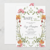 Baby in blühender Wiesenblumen Wasserfarbe Einladung (Vorne/Hinten)