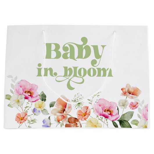 Baby in blühender Wildblume Babydusche Große Geschenktüte (Vorderseite)