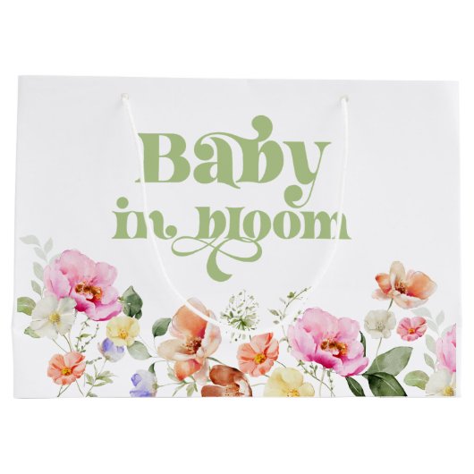 Baby in blühender Wildblume Babydusche Große Geschenktüte (Rückseite)