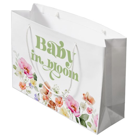 Baby in blühender Wildblume Babydusche Große Geschenktüte (Rückseite Schrägansicht)