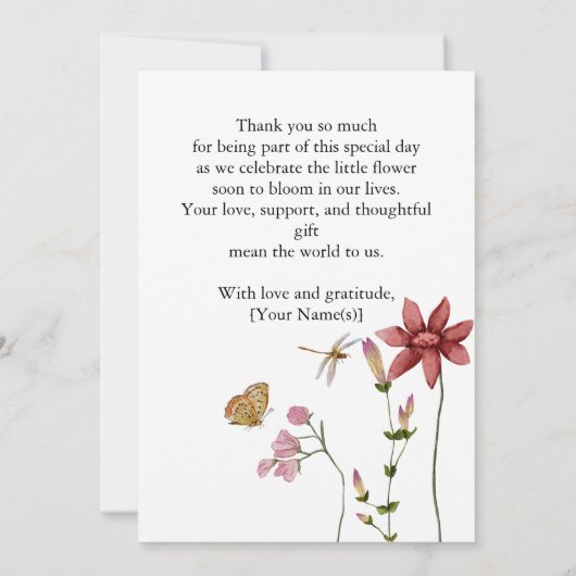 Baby in blühender Wildblume Dusty Pink Dankeskarte (Rückseite)