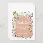 Baby in blühender Wildblume Dusty Pink Dankeskarte (Vorne/Hinten)