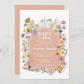 Baby in blühender Wildblume Dusty Pink Einladung (Vorne/Hinten)