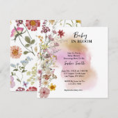 Baby in blühender Wildblume Kinderdusche Einladung (Vorne/Hinten)