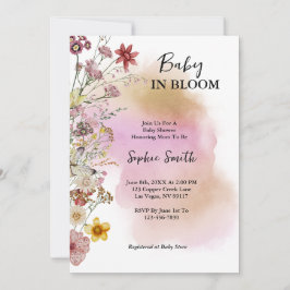 Baby in blühender Wildblume Wasserfarbe Einladung