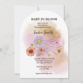 Baby in blühender Wildblume Wasserfarbenbogen Einladung
