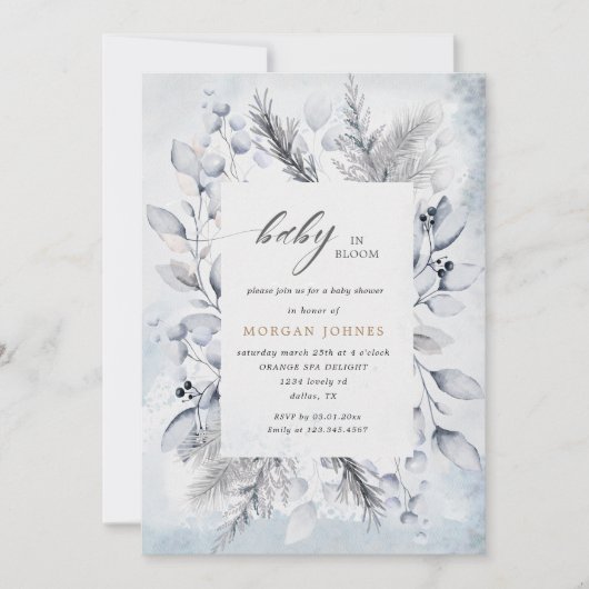 Baby in blühender Winter Blütendusche einladen (Vorderseite)