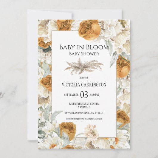Baby in Blümflora neutrale Babydusche Hochzeit Einladung (Vorderseite)