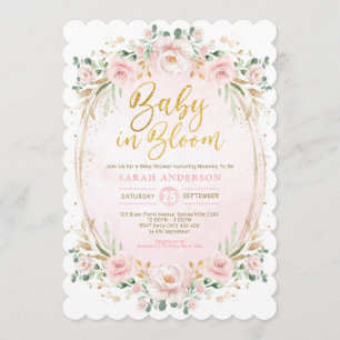 Baby in Blush Blush Gold Rosa Blütendusche Einladung