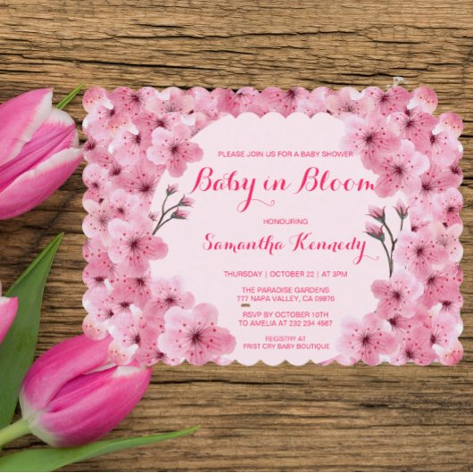Baby in Blush Rosa Blume Bloral Baby Dusche Einladung