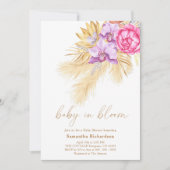 Baby in Blüte Pampas Gras Boho Pink Baby Dusche Einladung (Vorderseite)