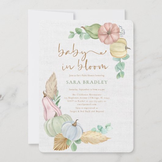 Baby in Blüte Rustikale Herbstboho Pumpkin Babysho Einladung (Vorderseite)