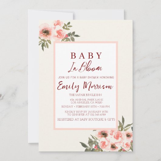 Baby in Blüte und Rote Rosen Ich Babydusche Einladung (Vorderseite)