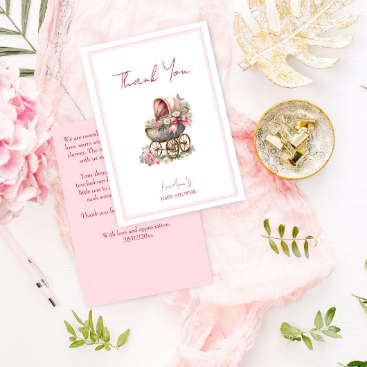 Baby in Blüte Vintage Blume Kinderdusche Dankeskarte