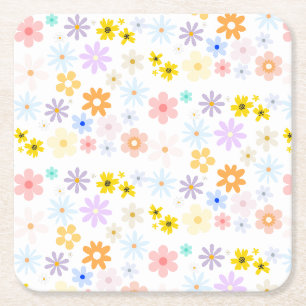 Baby in Blüten Pastell Blumen Retro Babyparty Rechteckiger Pappuntersetzer