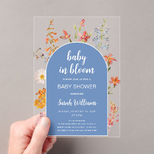 Baby in Blüten Wildblumen Jungen Dusche Blaue Arch Acryleinladungen