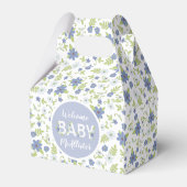 Baby in Blütendusche Blauer Vintage Blume Junge Geschenkschachtel (Rückseite)