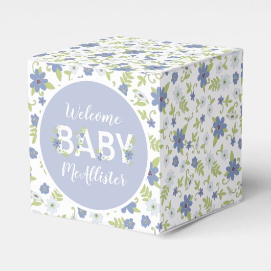 Baby in Blütendusche Blauer Vintage Blume Junge Geschenkschachtel (Vorderseite)