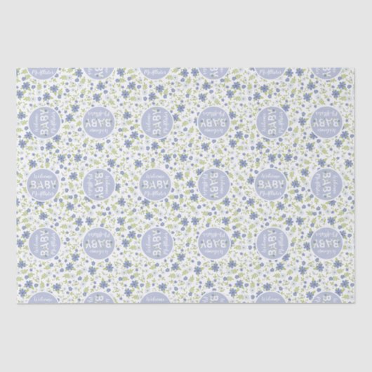 Baby in Blütendusche Blauer Vintage Blume Junge Seidenpapier (Vorderseite)