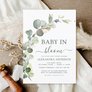 Baby in Blütendusche Eukalyptus Einladungen