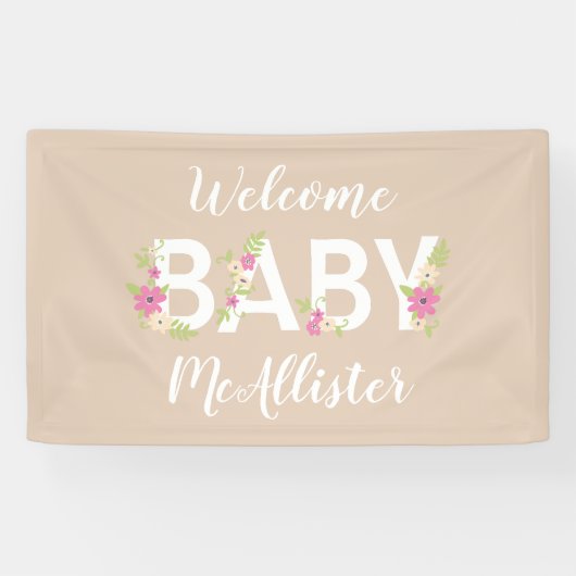 Baby in Blütendusche Rosa Vintage Blume Mädchen Banner (Horizontal)