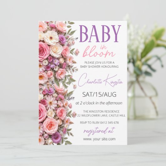 Baby in Blüteneinladung, Wildblumen Kinderdusche Einladung (Stehend Vorderseite)