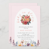 Baby in Blütenfarbe Blumenkachel Rosa Dusche Einladung (Vorne/Hinten)
