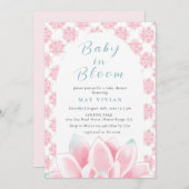 Baby in Blütenfarbe Blütenfarben Lotus Rosa Dusche Einladung (Vorne/Hinten)