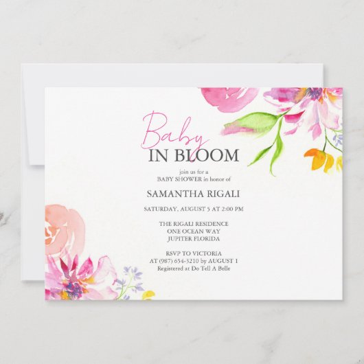 Baby in Blütenflorendusche Einladung (Vorderseite)