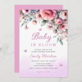 Baby in Blütenfrühling rosa Blütendusche Einladung (Vorne/Hinten)
