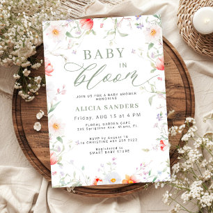 Baby in Blütenpracht Wildblumen Boho-Baby-Party Einladung