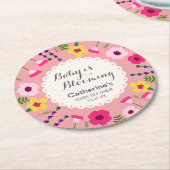 Baby in blutfarbenem Blumenpfirsichblütendusche Runder Pappuntersetzer (Angewinkelt)