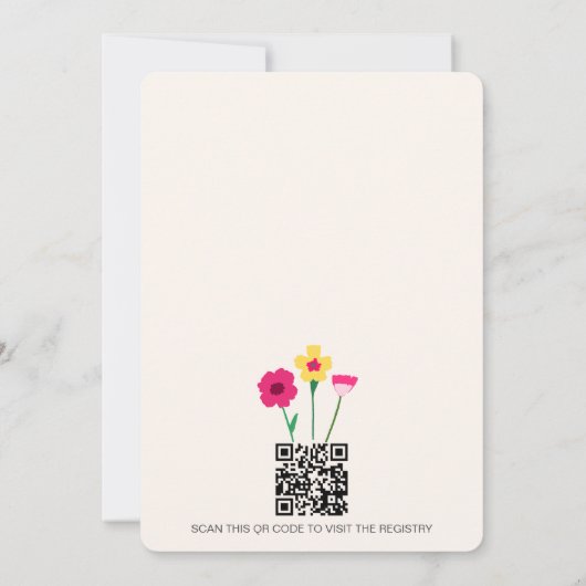 Baby in blutfarbigen Blütendusche QR Code Baby Dus Einladung (Rückseite)