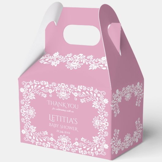 Baby in blütigem rosa staubigen mexikanischen Baby Geschenkschachtel (Rückseite)