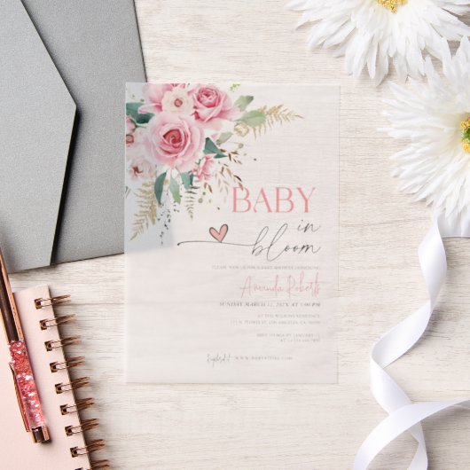 Baby in blutrosa Blume Kinderdusche Pergament Einladungen (Hochzeit)