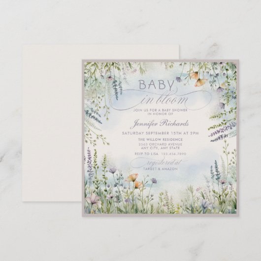 Baby in der Blütendusche Einladung (Vorne/Hinten)