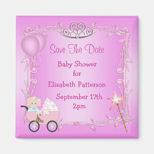 Baby in der Wagen-Rosa-Baby-Dusche Save the Date Magnet