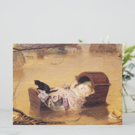 Baby in einem Babybett Während einer Flut (von J.E Karte (Stehend Vorderseite)