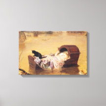 Baby in einem Babybett Während einer Flut (von J.E