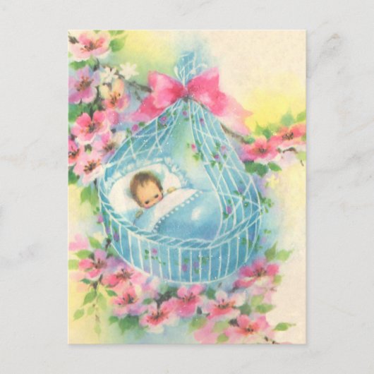 Baby in einem Blue Basket Postkarte (Vorderseite)