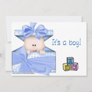 Baby in einer Geschenkboxen blau Einladung